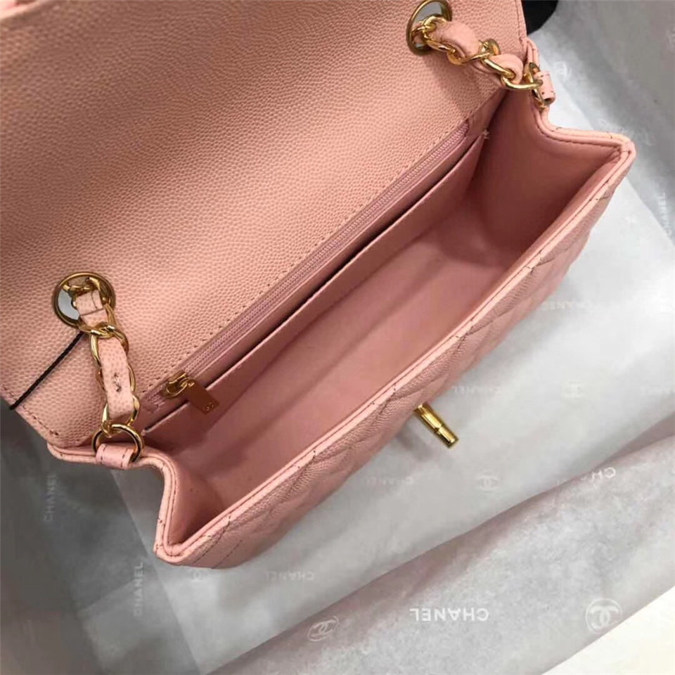 Ch**el Flap Bag Caviar in Pink 20cm with Gold Hardware