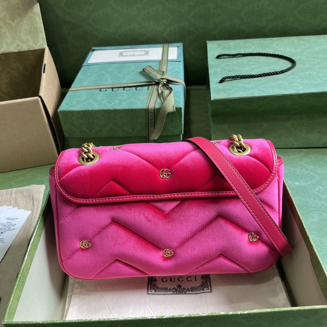 Bagsaaa Gvc*1 GG Marmont Small Shoulder Bag Pink Velvet 443497 - 26x15x7cm